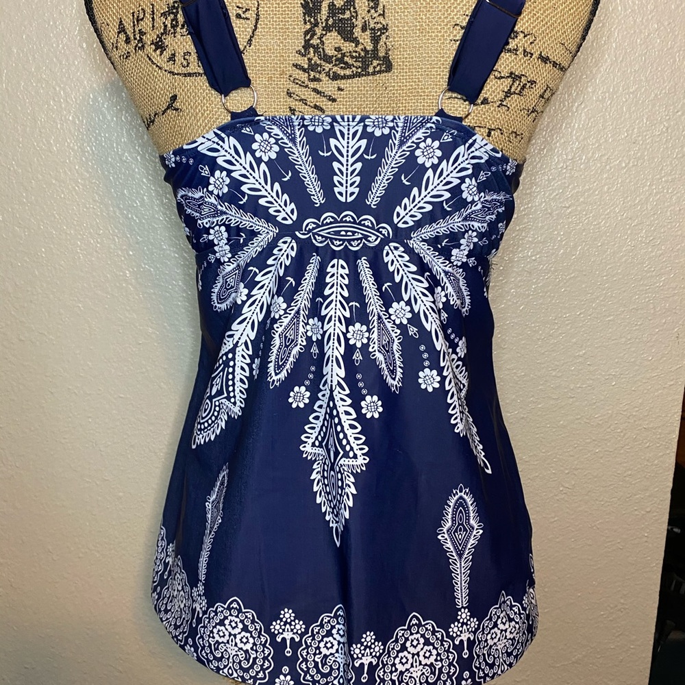 Navy and white Swimsuit Top Large - Picture 3 of 9